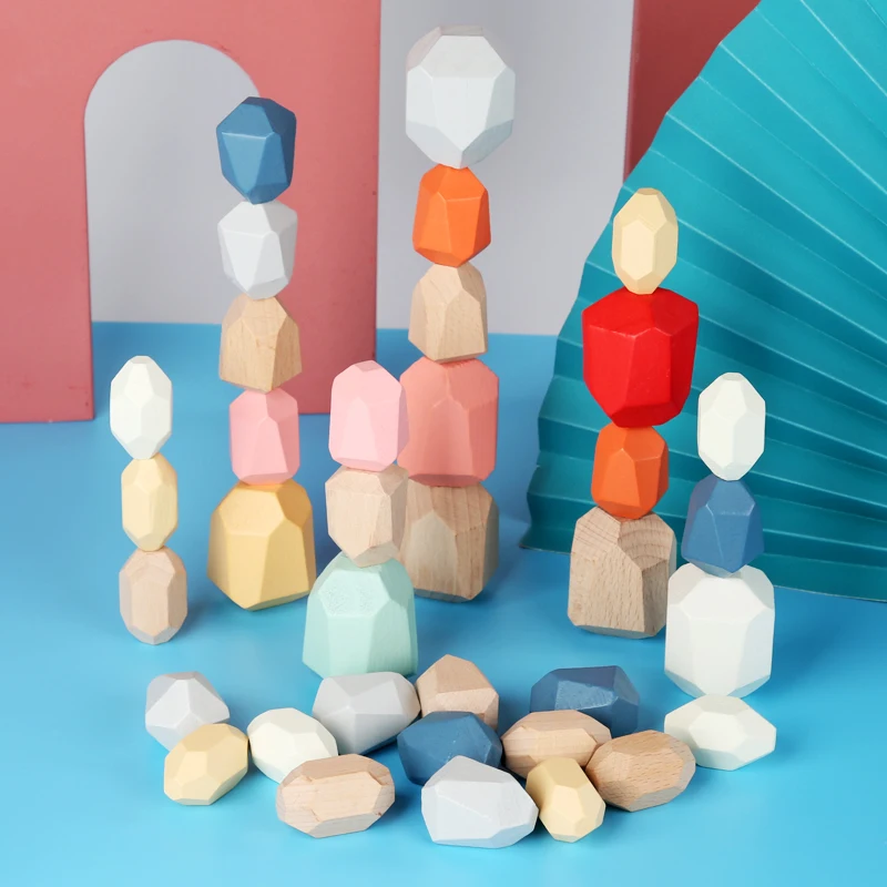 ไม้เรียงลําดับซ้อนหินหิน Sensory เด็กวัยหัดเดินของเล่นการเรียนรู้ของเล่น Montessori Building Blocks เกมสําหรับเด็กของขวัญวันเกิด