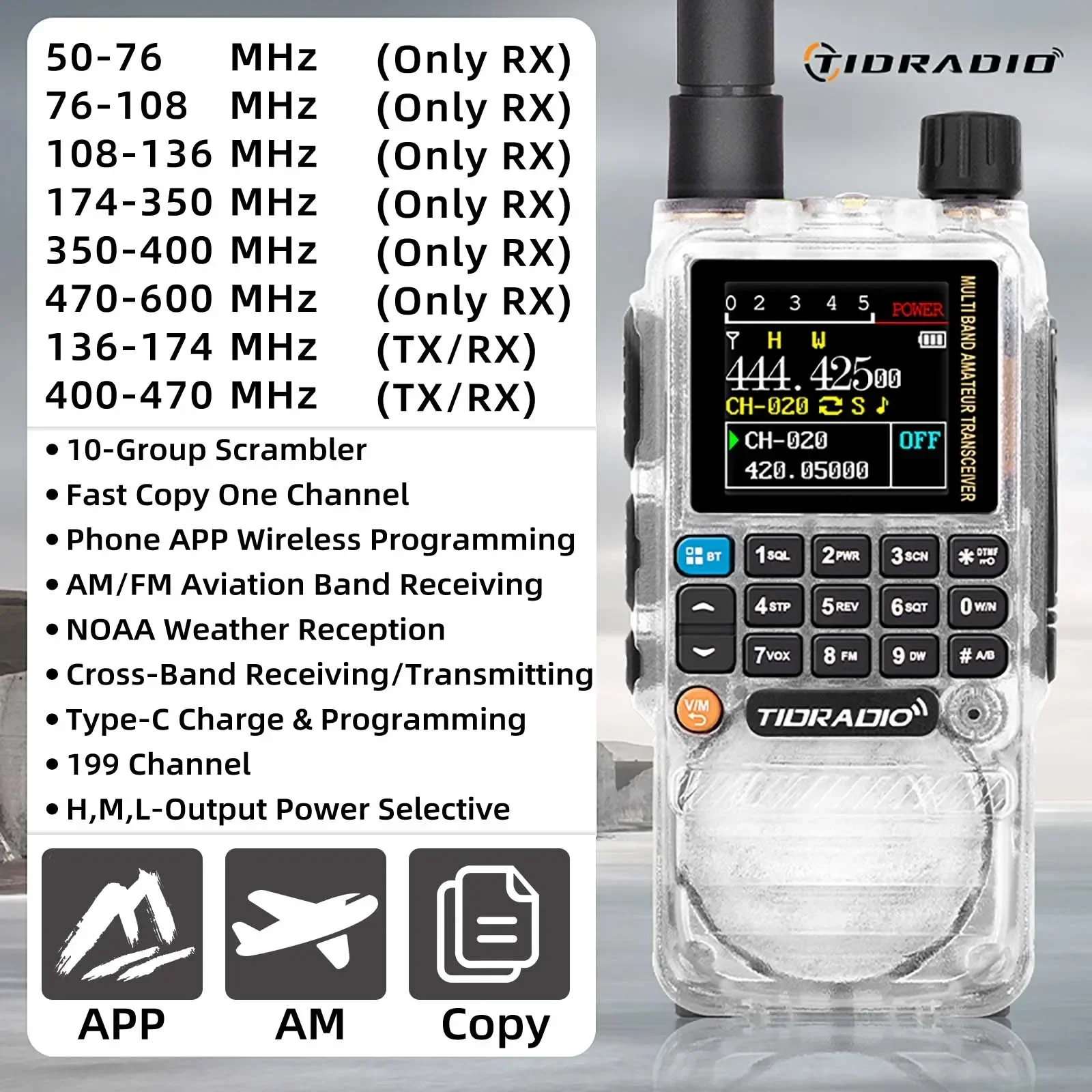 TIDRADIO TD H3 Professional Walkie Talkie Phone Dual PTT Air Band Long Range Radio APP USB Type-C Cable Programming &Charge  Set