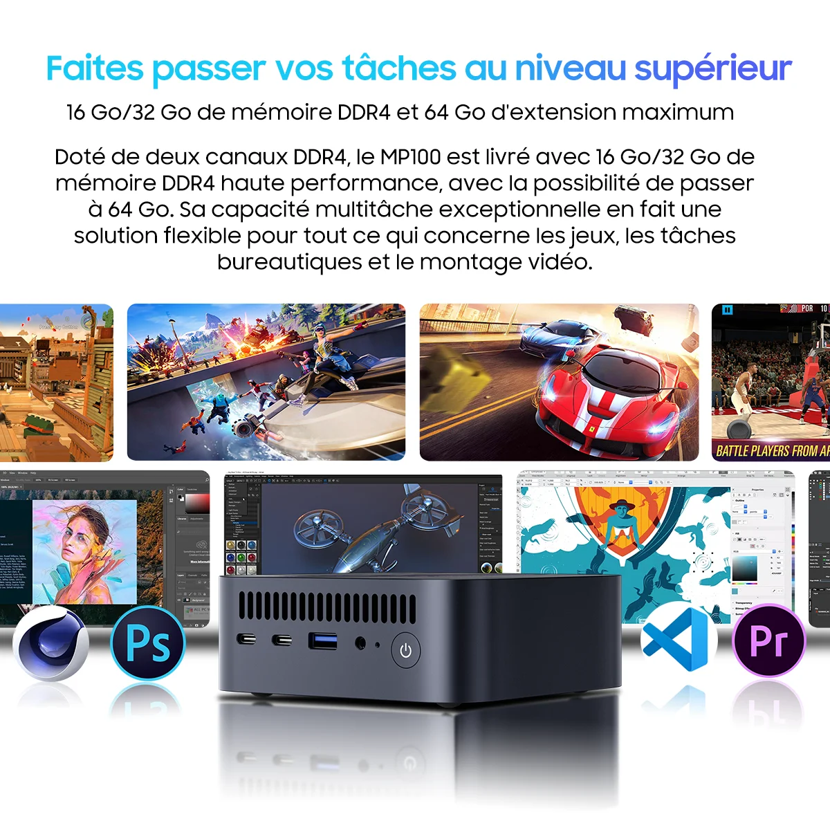 Blackview MP100 Mini-PC AMD R7 5700U 16GB DDR4 512GB/1TB SSD WiFi 6 Windows 11 AMD 8 Kerne 16 Threads Mini Computer PC BT5.2