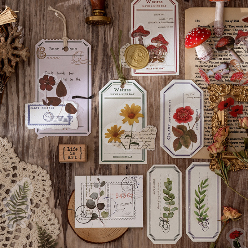 40 ピース/パックカラフルな花レトロアートハンドブック日記 DIY 装飾 PET ステッカーアルバムノートブック女の子装飾用品