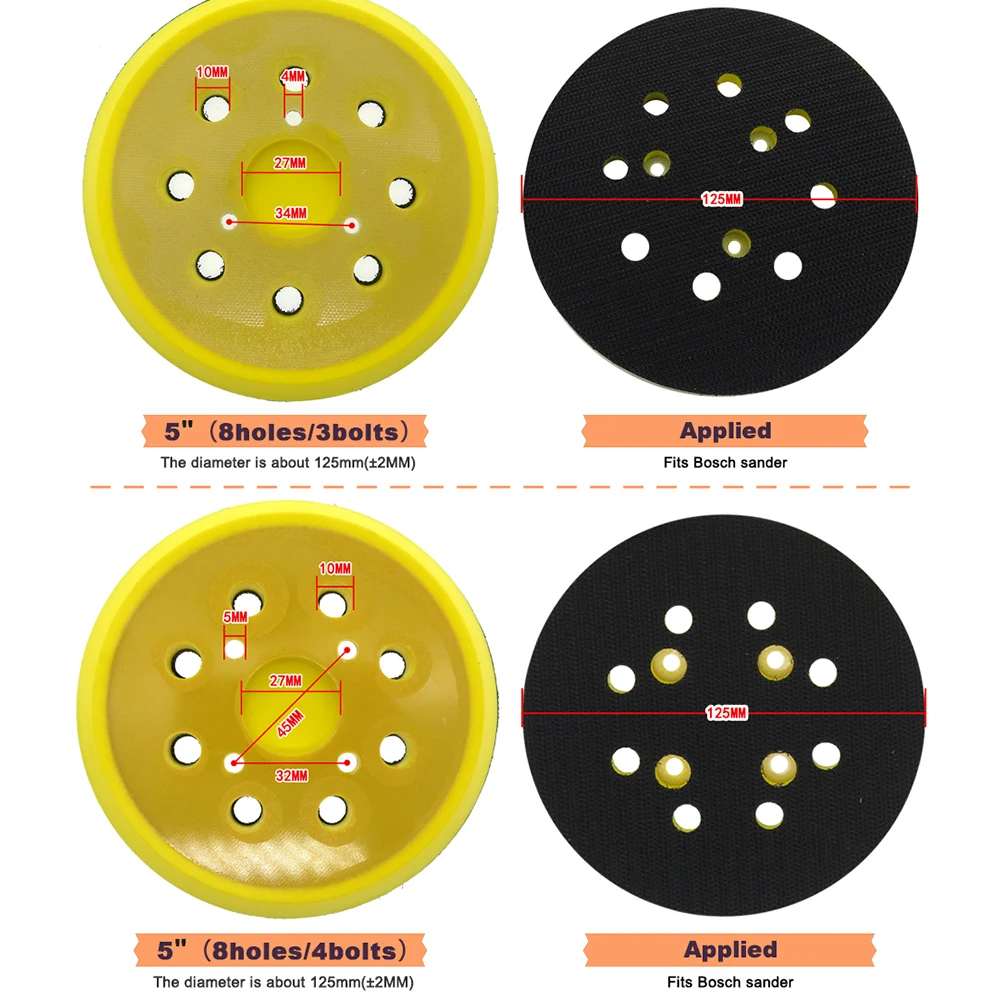 5 นิ้ว 8 หลุมเครื่องบด Backing Pad Hook และ LOOP Sanding Disc กระดาษทรายถาดสําหรับเครื่องบดแผ่น 125 มม.นิวเมติกเครื่องขัด