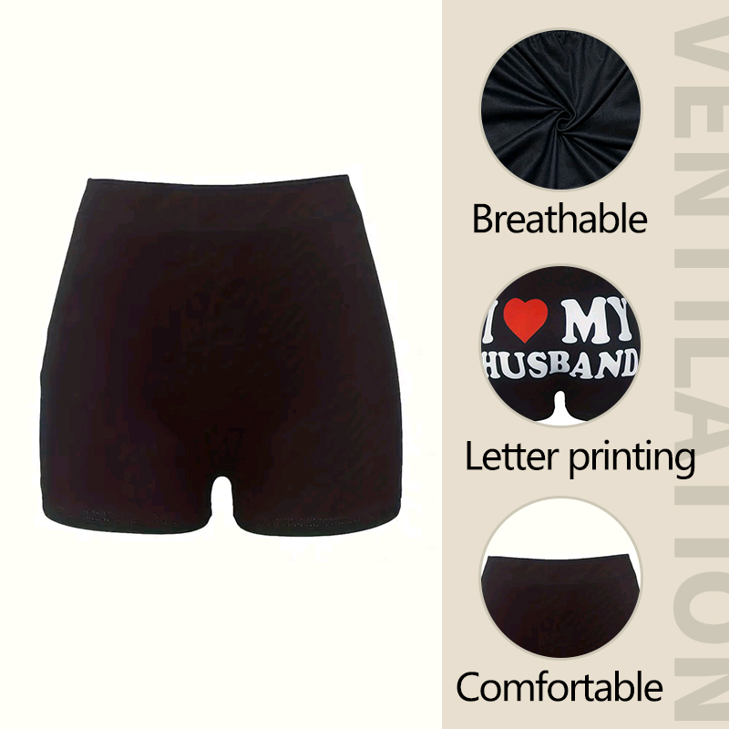 Pantalones cortos para mujer, pantalones para dormir, pijamas, Boxers negros S M L, estampado de letras de amor, diseño pintado, deportes informales, Fitness, sueño