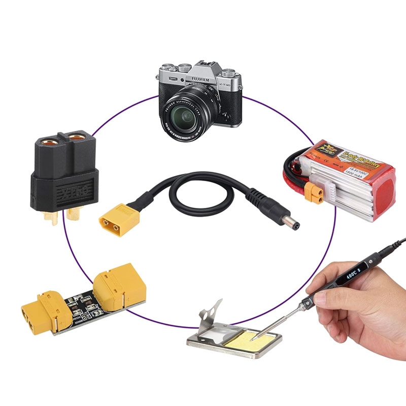 Xt60 macho para macho dc5525 dc5521 dc5.5x2.5mm adaptador para ts101 ts100 pin64 ferro de solda fpv monitor de alimentação drone cabo de alimentação