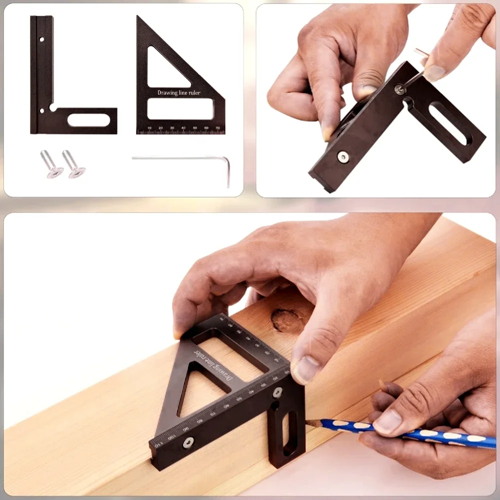 Regla triangular de inglete multiángulo 3D, transportador cuadrado de aluminio para carpintería de 45/90 grados, herramienta de medición de diseño de alta precisión