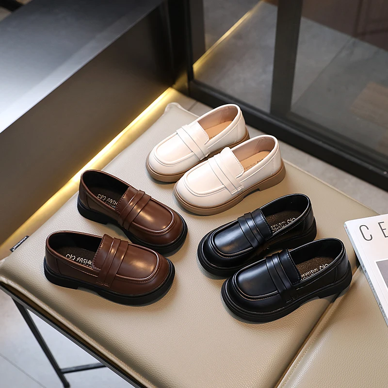 Mocassins redondos para crianças, Sapatos de couro princesa para festa, Uniforme de casamento, Sapatos escolares para meninos e meninas, Soft All Match, Moda