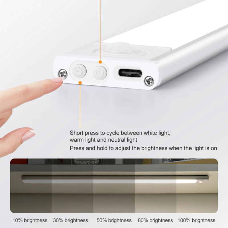 キャビネットライト USB 充電式モーションセンサー Led 3 色 1 ランプキッチンワードローブ屋内照明 10/20/30/40/50 センチメートル