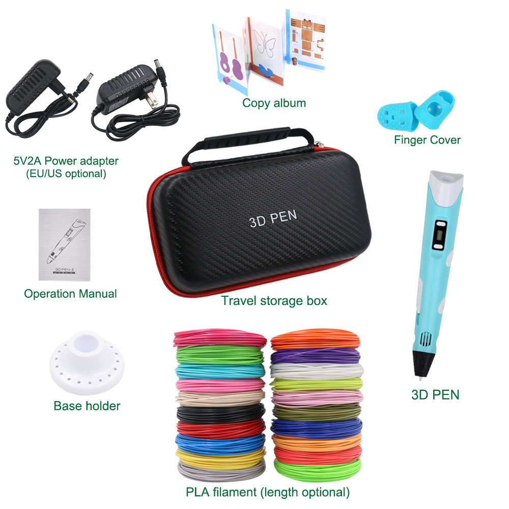 Caneta 3D para crianças, caneta de impressão 3D com display LCD, caneta de pintura DIY 3D com filamento PLA de 30 cores, com caixa de armazenamento e adaptador de energia, presente de aniversário de Natal para crianças