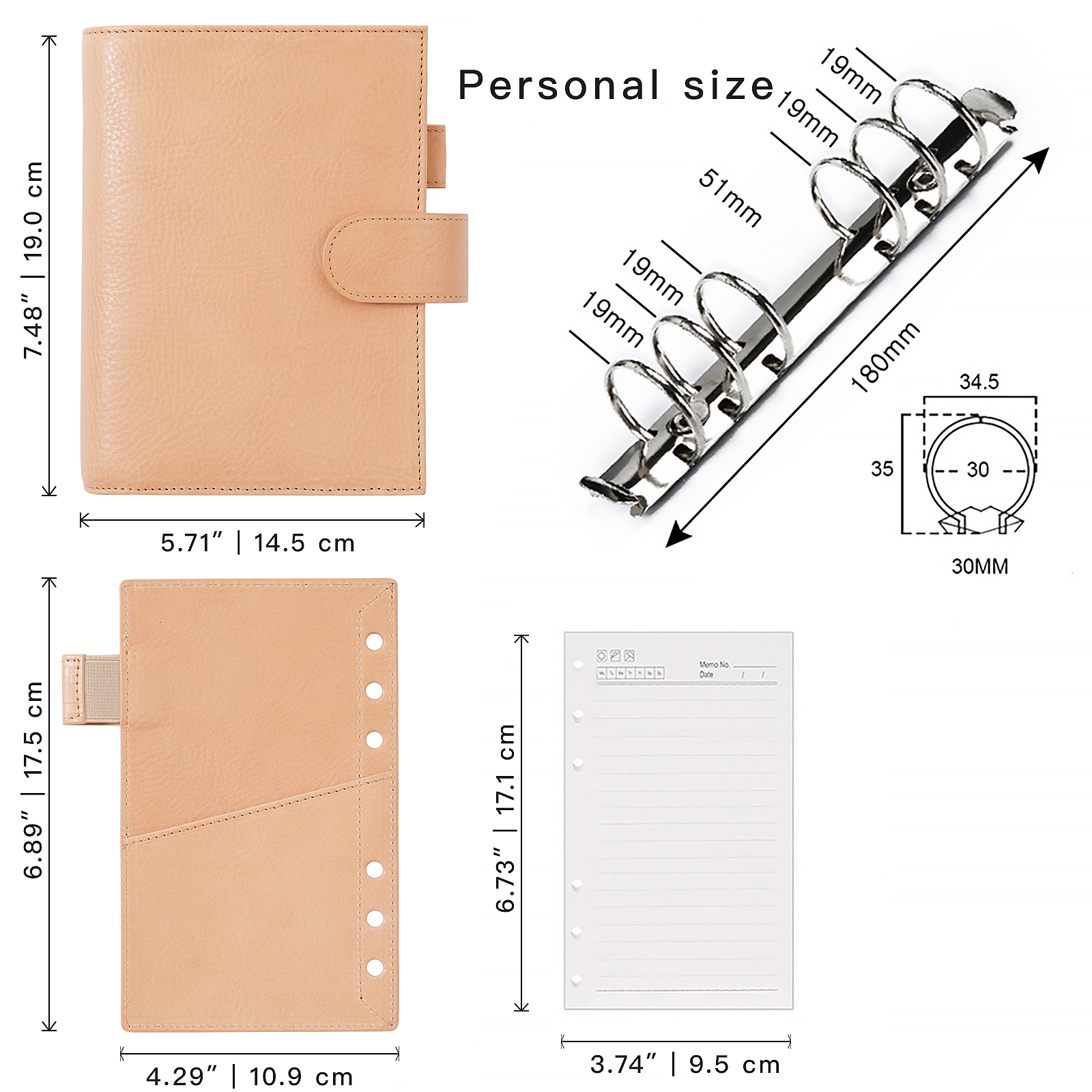 Moterm フルグレイン ベジタン レザー パーソナル サイズ リュクス 2.0 リング プランナー ノートブック 30MM リング付き アジェンダ オーガナイザー 日記ジャーナル