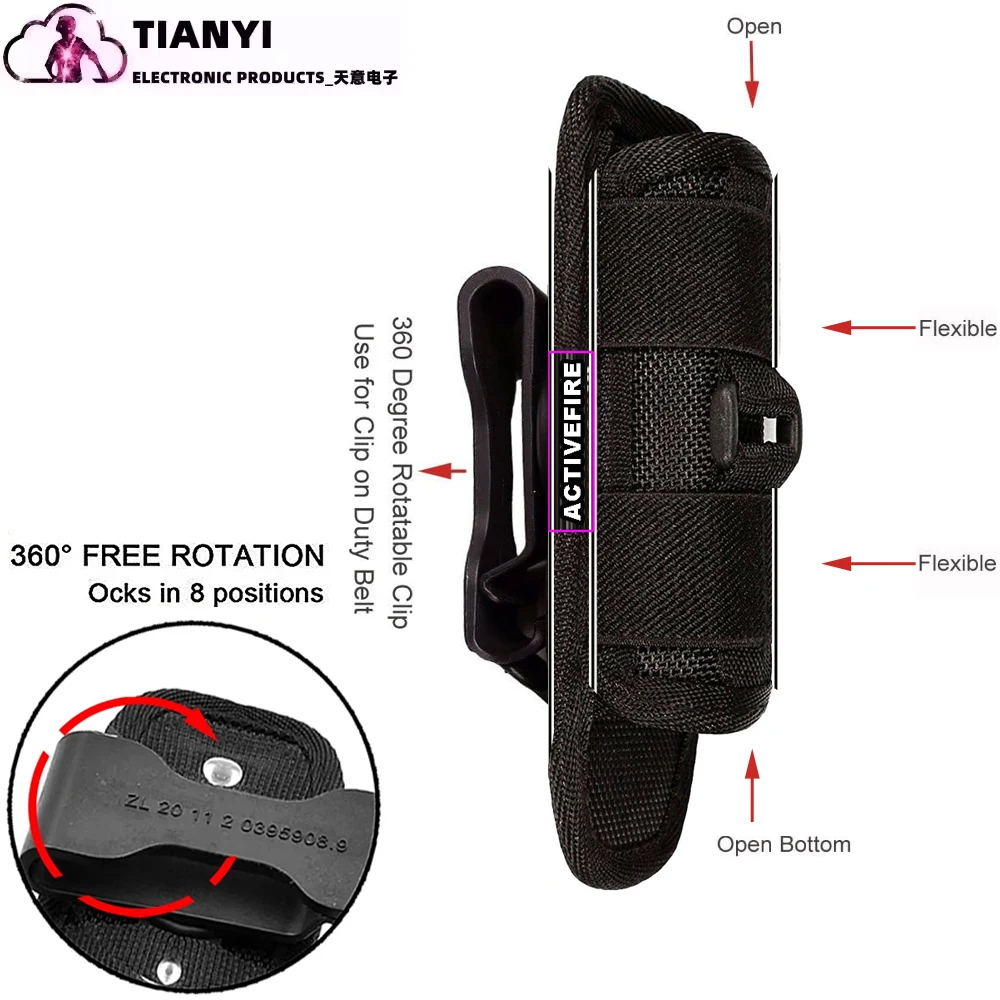 Flashlight Holster, Stretchy Nylon LED Flashlight Holster for Duty Belt Carry Case Holder with 360 Degree Rotatable Clip