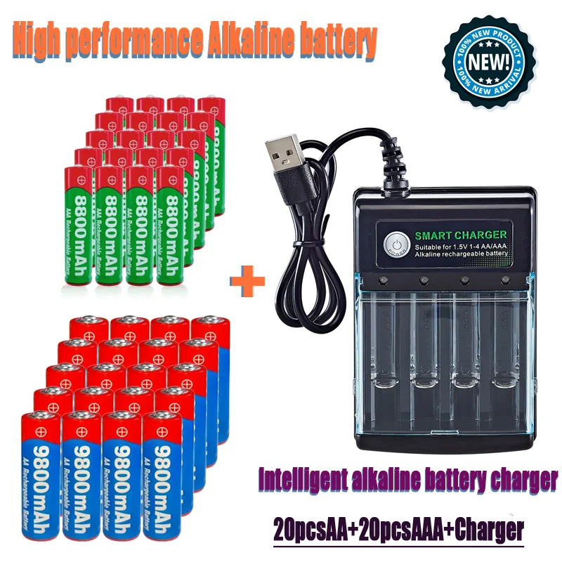 1.5V AA9800Mah+AAA 8800Mah smart Charger HighPerformance Rechargeable Battery for Computer Clock RadioVideo Game Electronic toys