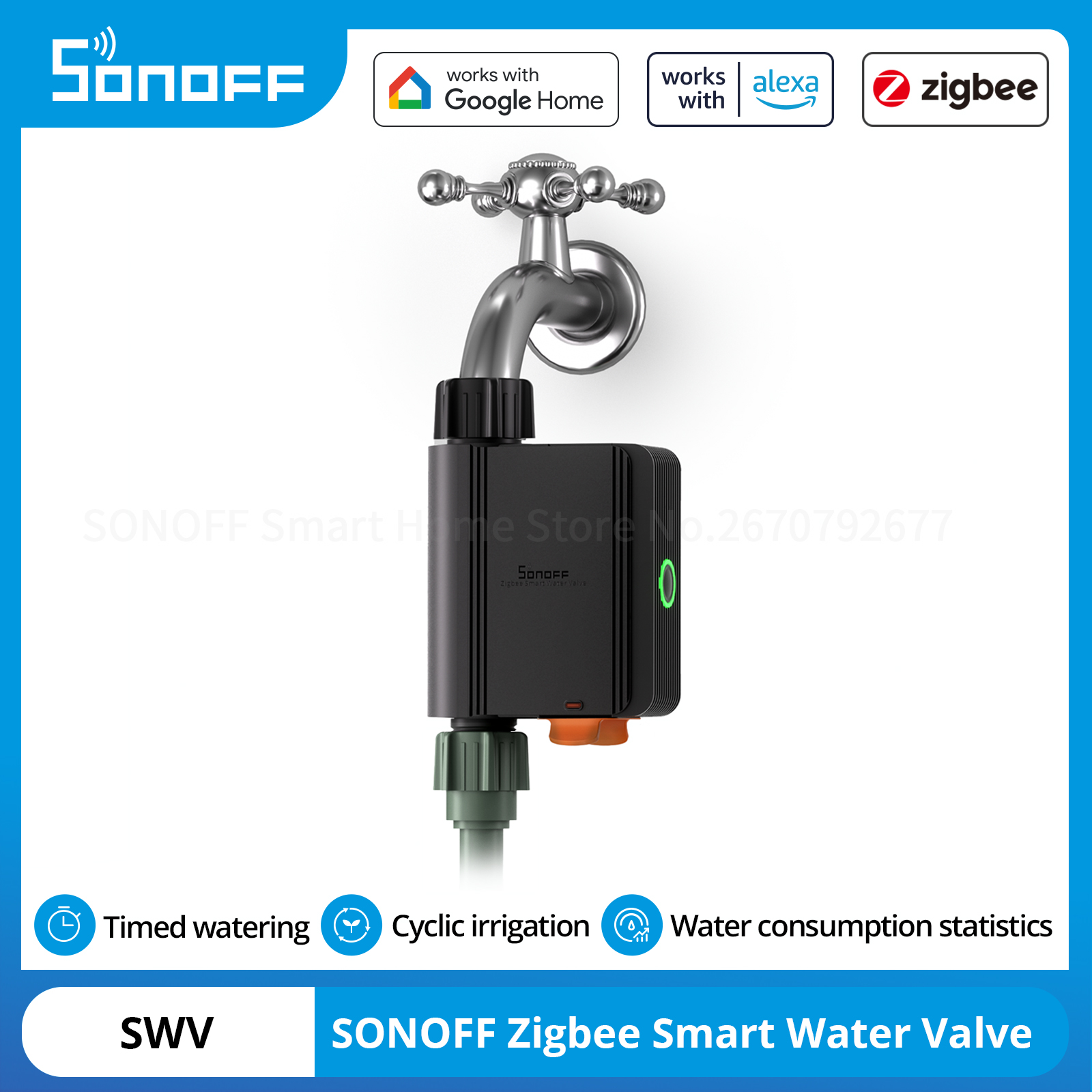 SONOFF SWV Zigbee Smart Water Valve IP55 Zeitgesteuerte Bewässerung Zyklische Bewässerung Szenenverknüpfung eWeLink APP-Steuerung über Alexa Google