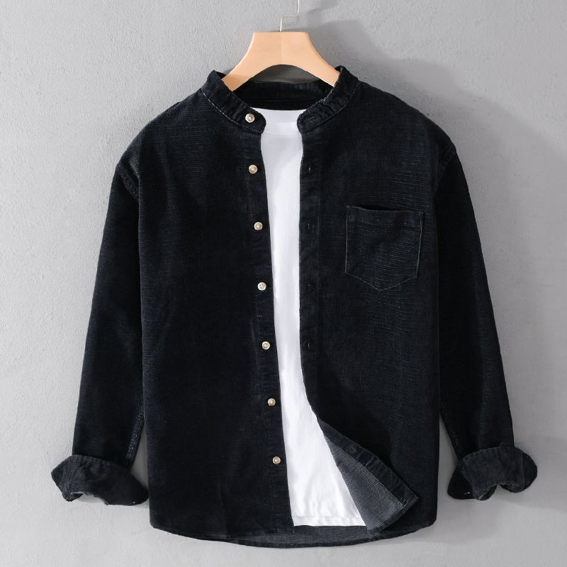 Camisas informales de pana para hombre, abrigo holgado de manga larga con cuello vuelto, estilo Retro, a la moda, primavera y otoño, 2024