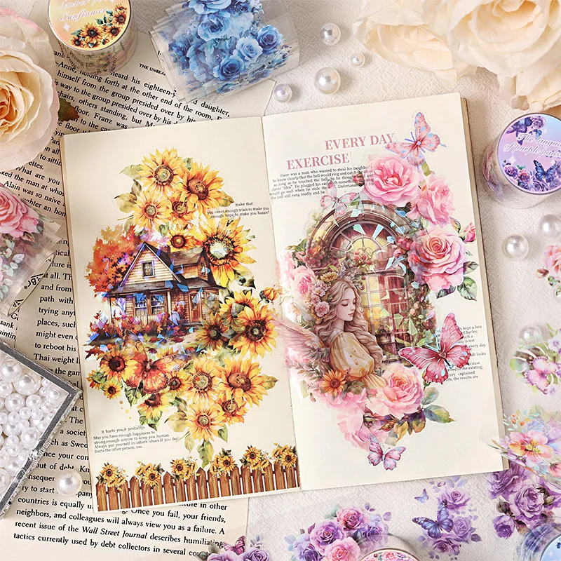 นายกระดาษ 6 สไตล์ 1 ม้วน/แพ็คผีเสื้อธีมดอกไม้เทปสําหรับ DIY คู่มือวารสารเคสโทรศัพท์แก้วแก้วตกแต่ง