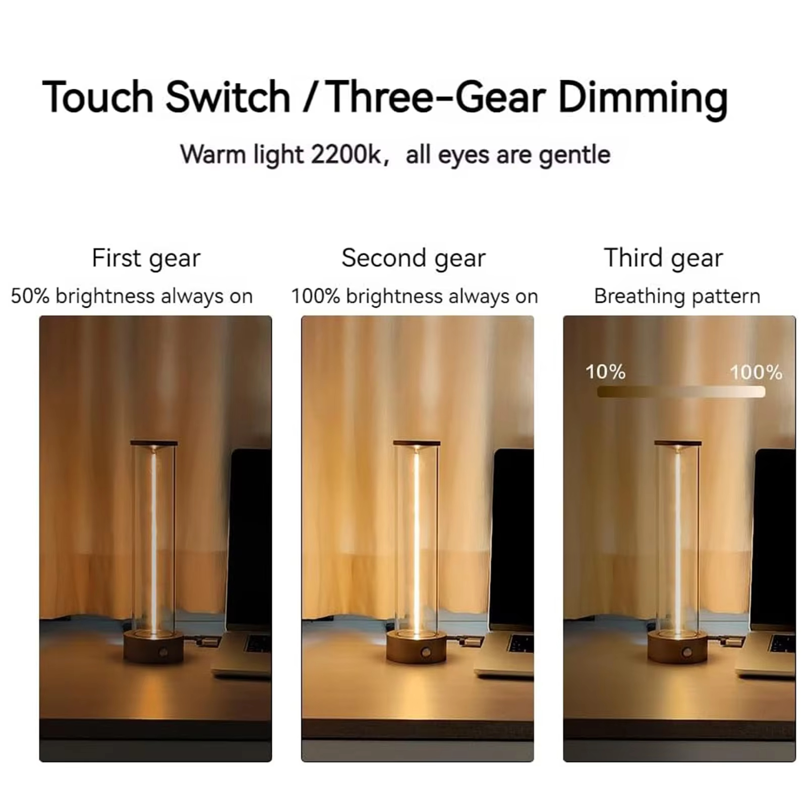 Lampe de Table LED Portable sans Fil, Rechargeable, Magnétique, avec Capteur Tactile, Trois Niveaux, Intensité Réglable, pour Chambre à Coucher