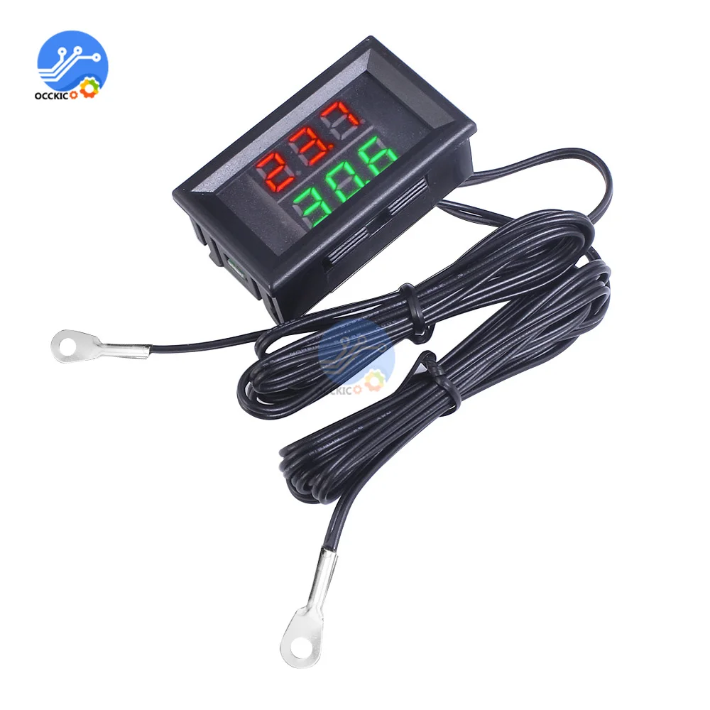 Mini-Digitalthermometer mit Dual-Display und wasserdichter Metallsonde mit Dual-NTC-Temperatursensor für den Innenbereich im Auto, 4 V–28 V