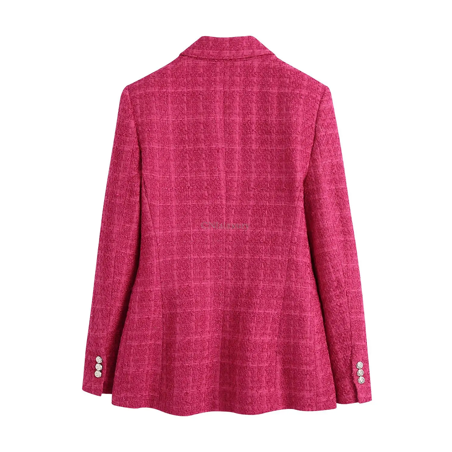 Cnlalaxury เสื้อเบลเซอร์ผ้าทวีตลำลองสำหรับผู้หญิง, เสื้อเบลเซอร์แขนยาวกระดุมสองแถวฤดูใบไม้ผลิฤดูใบไม้ร่วงเสื้อโค้ทเดินทางกระเป๋าสำหรับผู้หญิง2024