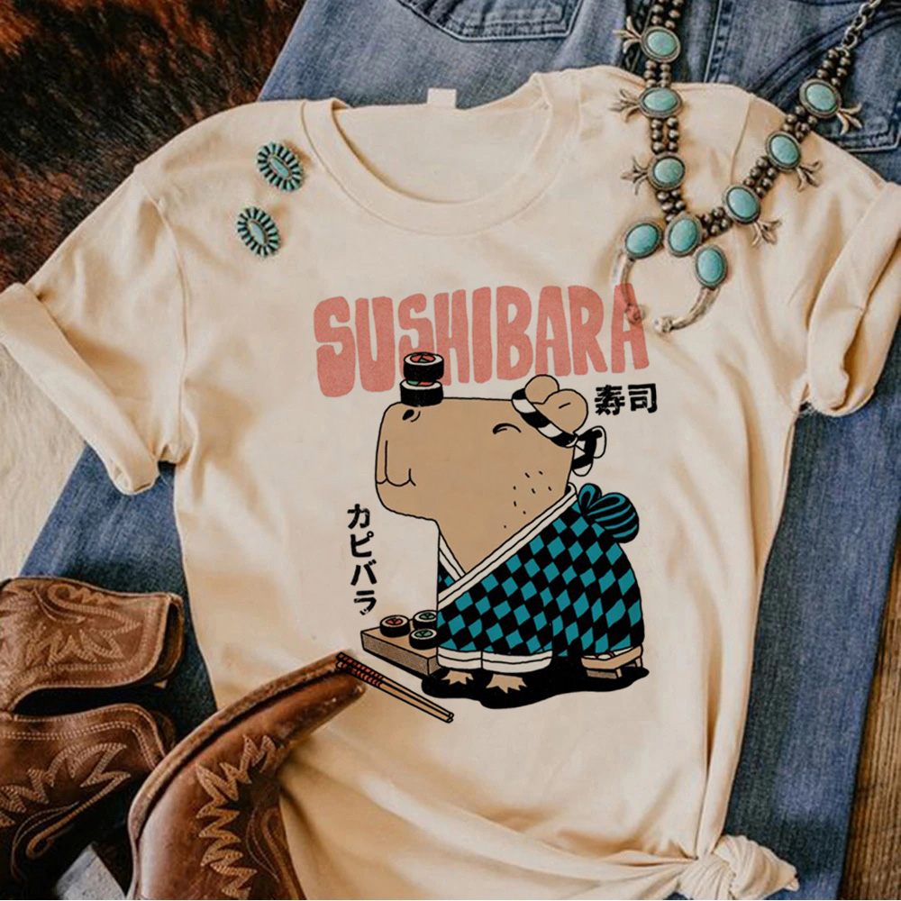 Camiseta de capibara para mujer, top harajuku para chica, ropa de manga de diseñador