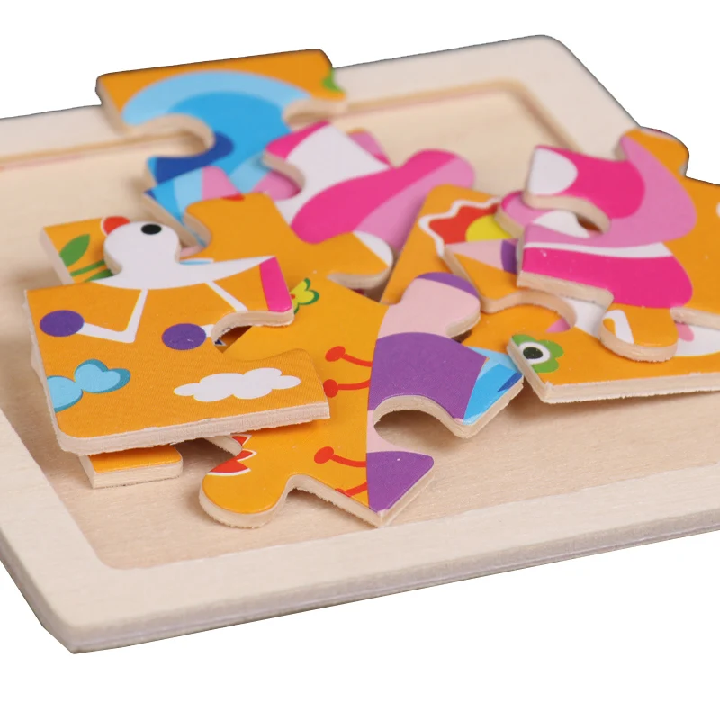 Heißer Verkauf 11X11CM Kinder Holz Puzzle Baby Cartoon Tier Verkehrs Tangram Holz Puzzle Pädagogisches Puzzle Spielzeug Für kinder Geschenke