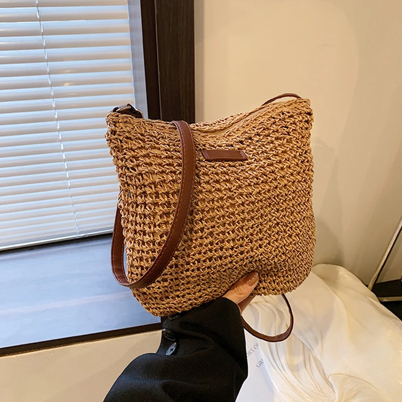 Bohemian Straw Beach กระเป๋าผู้หญิงความจุสูง Handmade ไหล่กระเป๋า Casual ทอ Totes กระเป๋าคลัทช์กระเป๋าถือ