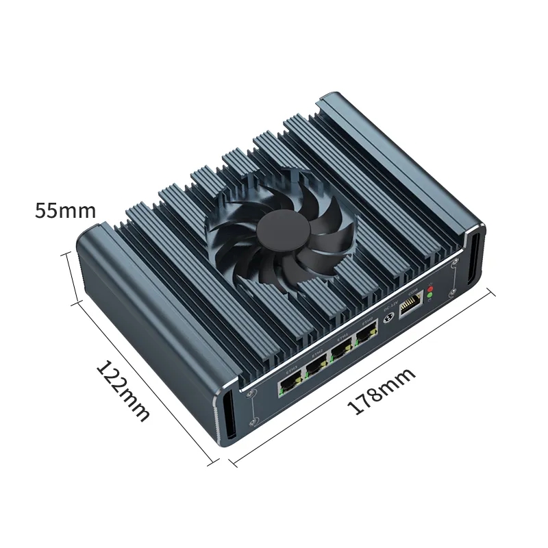 4x i226 2,5G LAN 12. Generation Intel N100 Firewall Router Aluminium mit Lüfter Celeron N5105 J4125 pfSense PVE Computer Firewall Mini PC