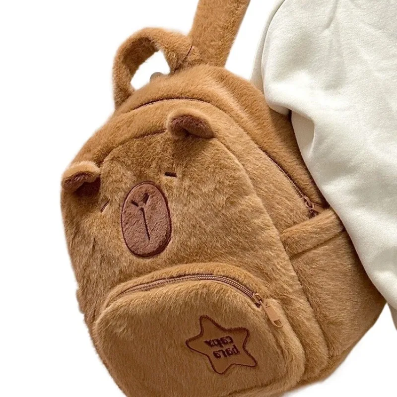 กระเป๋านักเรียน capybara กระเป๋าเป้สะพายหลังผ้ากำมะหยี่ความจุขนาดใหญ่กระเป๋าเป้สะพายหลังกระเป๋าสะพายไหล่เป้สะพายหลังแฟชั่นสำหรับผู้หญิง kado ulang tahun น่ารัก