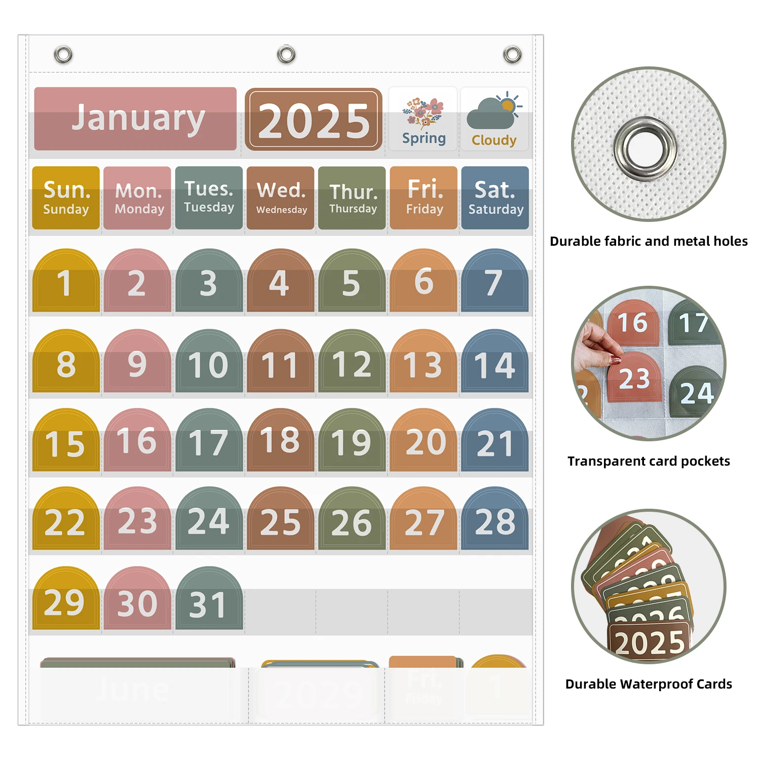 Large Classroom Calendar Pocket Chart with 96 Cards White Monthly Weather Pocket Chart for Kids Learning