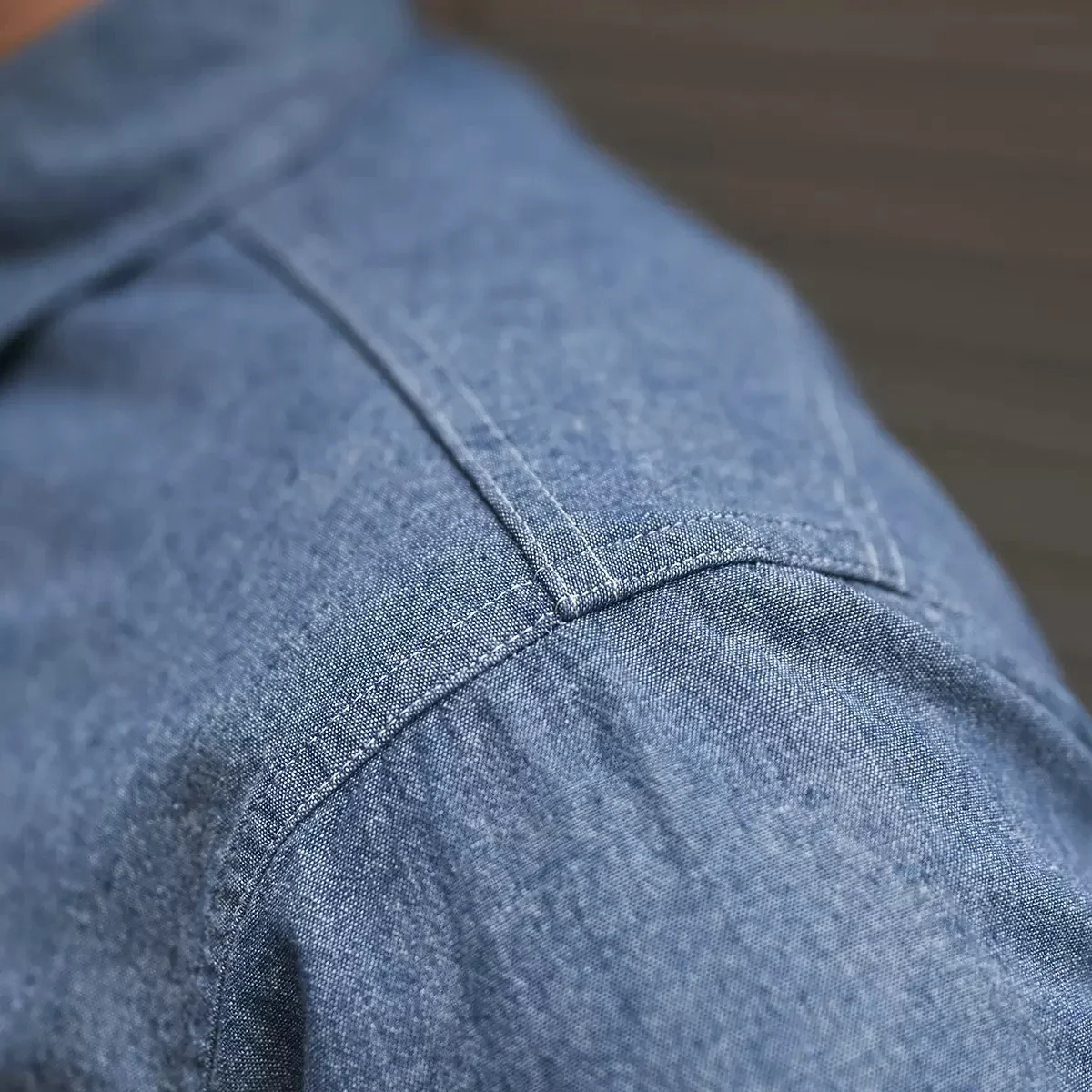 Non Stock Classic Chambray Shirt Spring Men's Two-Pocket Workshirt Light Blue