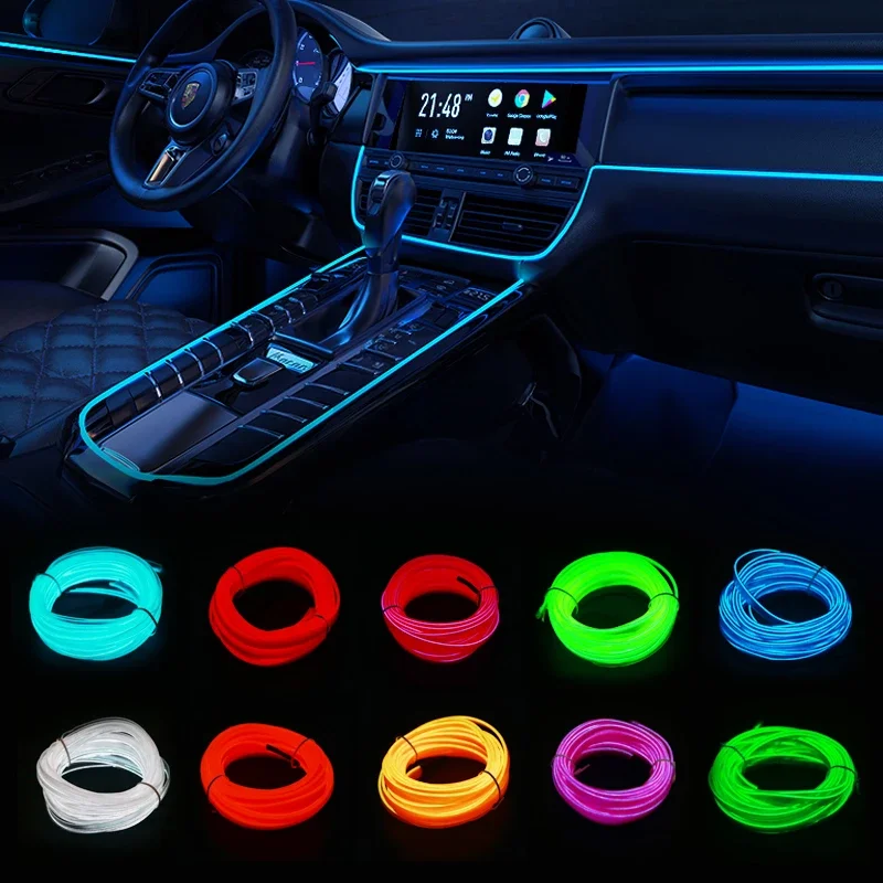 1PC 3M Blue RGB ภายในรถ Ambient LED Light Strip ที่มองไม่เห็น USB ไฟเบอร์ออปติกบรรยากาศโคมไฟ