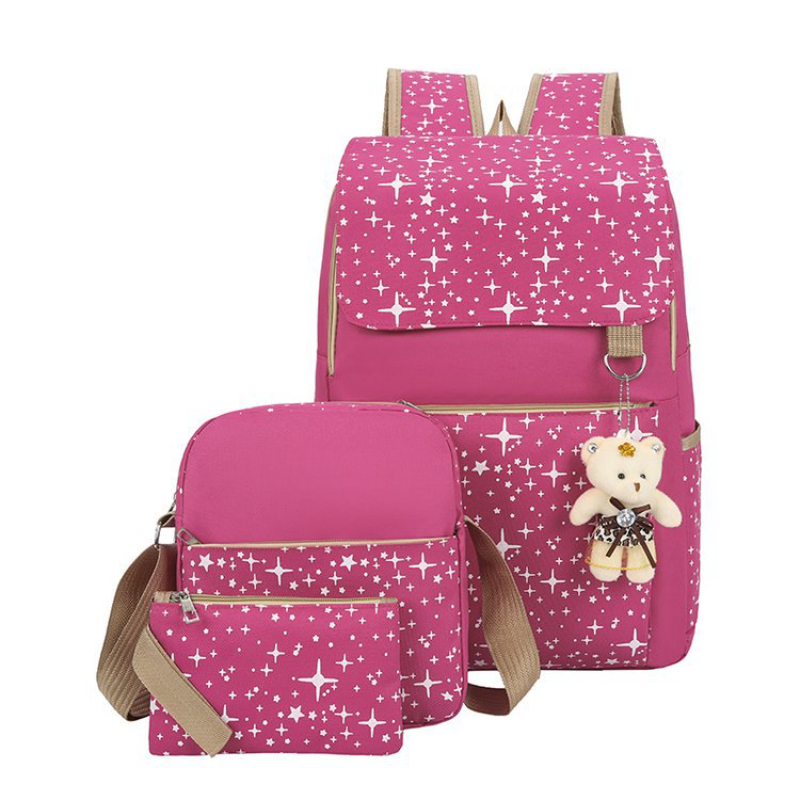 Mochila para estudiantes Mochila escolar de lona de tres piezas Mochila de alta capacidad de estilo académico para niños y niñas Mochila escolar juvenil