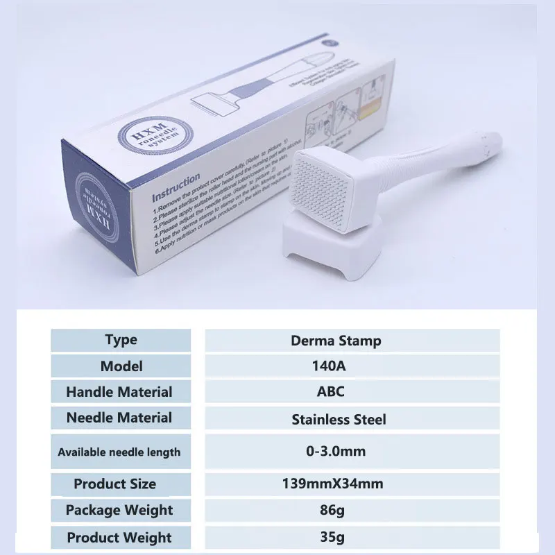 140er verstellbarer Microneedling-Derma-Stempel aus Titan, steril, für Gesicht, Brot, Hautpflege, Haarwachstum