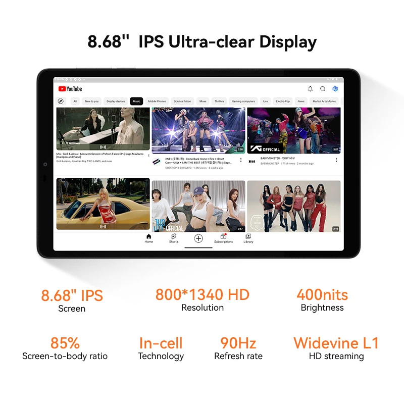 ALLDOCUBE iPlay60 minitablet 8,68 '' 90 Hz display Unisoc T606 Android 15 12 GB (4 GB + 8 GB virtueel) RAM 64 GB ROM LTE-tablet 4000 mAh