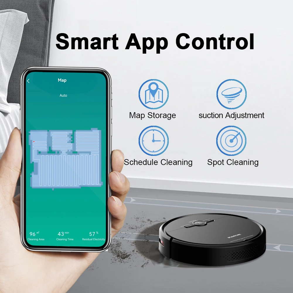 Robot aspirador 3600PA, Control de voz inteligente, carga automática inalámbrica, barredora de suelo, área de navegación en el mapa, Robot de limpieza