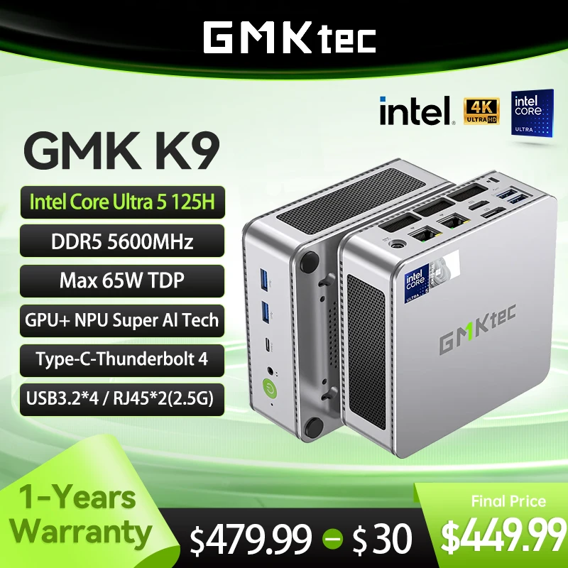 Мини-ПК GMKtec GMK K9 Intel Core Ultra 5 125H NUCBOX System Window 11Pro PCle GEN4.0*4 DDR5 5600 МГц