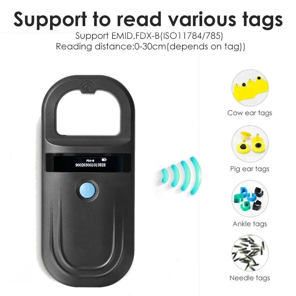 Bluetooth iso11784/5 fdx-b leitor de identificação de animais de estimação chip transponder usb rfid scanner de microchip portátil para cães, gatos, cavalos