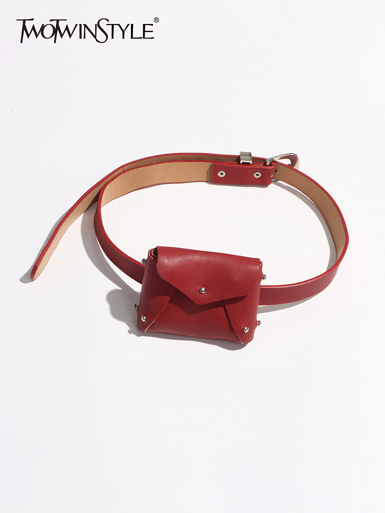 TWOTWINSTYLE, cinturones femeninos de cuero PU con bolsos para mujer, fajas, cinturón negro para mujer, moda informal 2024