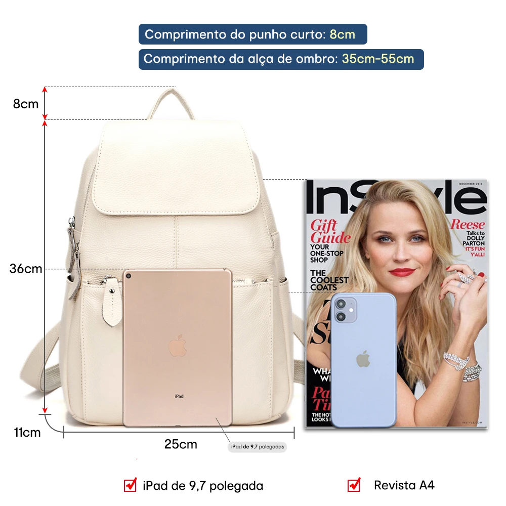 Zency elegante preto branco couro genuíno mochila feminina a ++ qualidade anti-roubo grande capacidade mochila de viagem designer