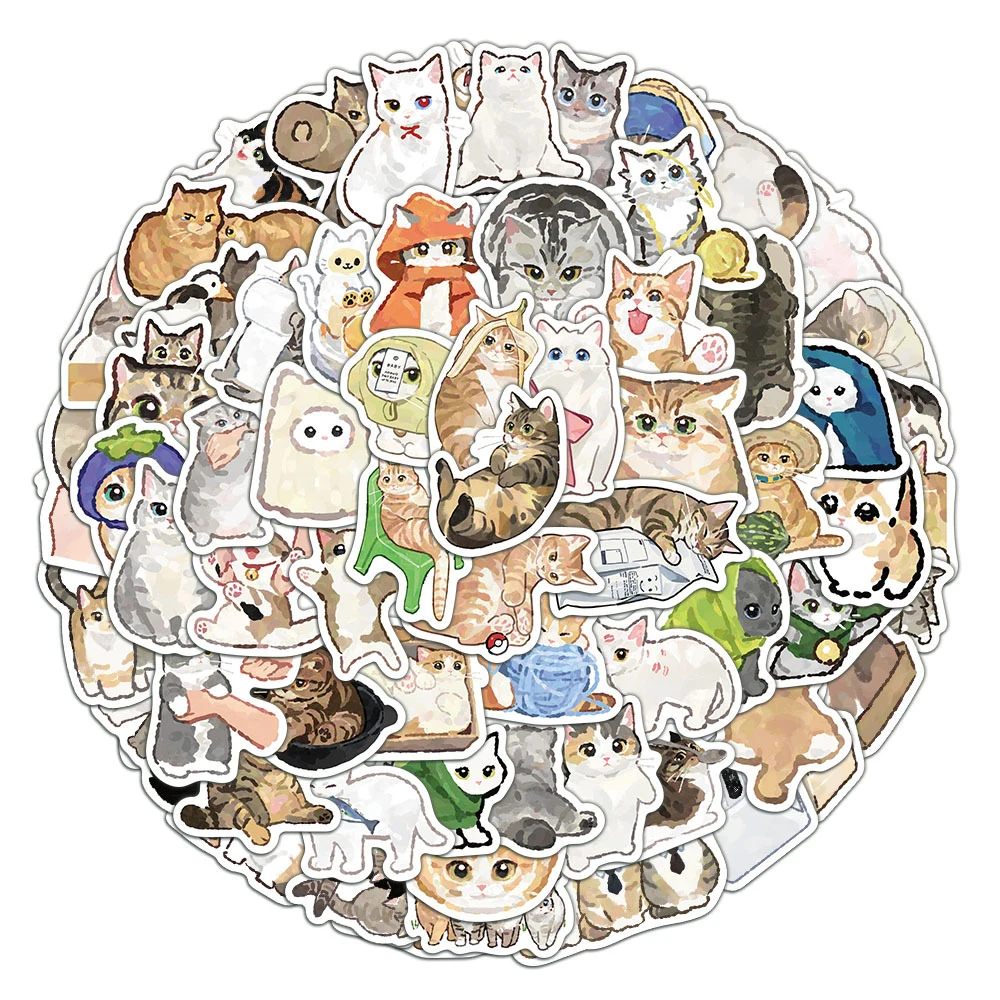 10/30/77 個かわいいかわいい水彩猫漫画ステッカー動物子猫落書きデカール荷物電話文具ステッカー子供のおもちゃ