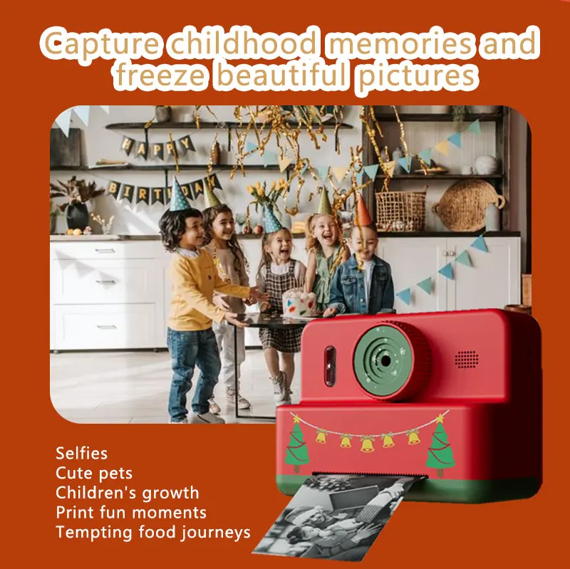Câmera infantil, câmera de impressão instantânea de desenho animado | Com 3 rolos de papel térmico | Carregamento USB | Presente especial de Natal e aniversário para crianças