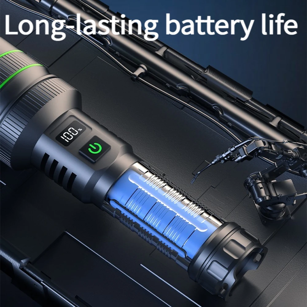 High Power Tactical Torch Most Powerful LED Flashlight Long Shot Zoomable Lantern For Camping Outdoor Built-in 26650 Battery