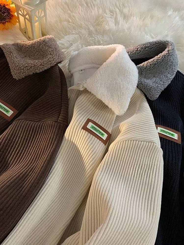 Suéter De Cuello Revestido De Piel De Oveja Para Hombre Estilo Japonés Retro Grueso Y Suave Con Forro De Poliéster Para Otoño...