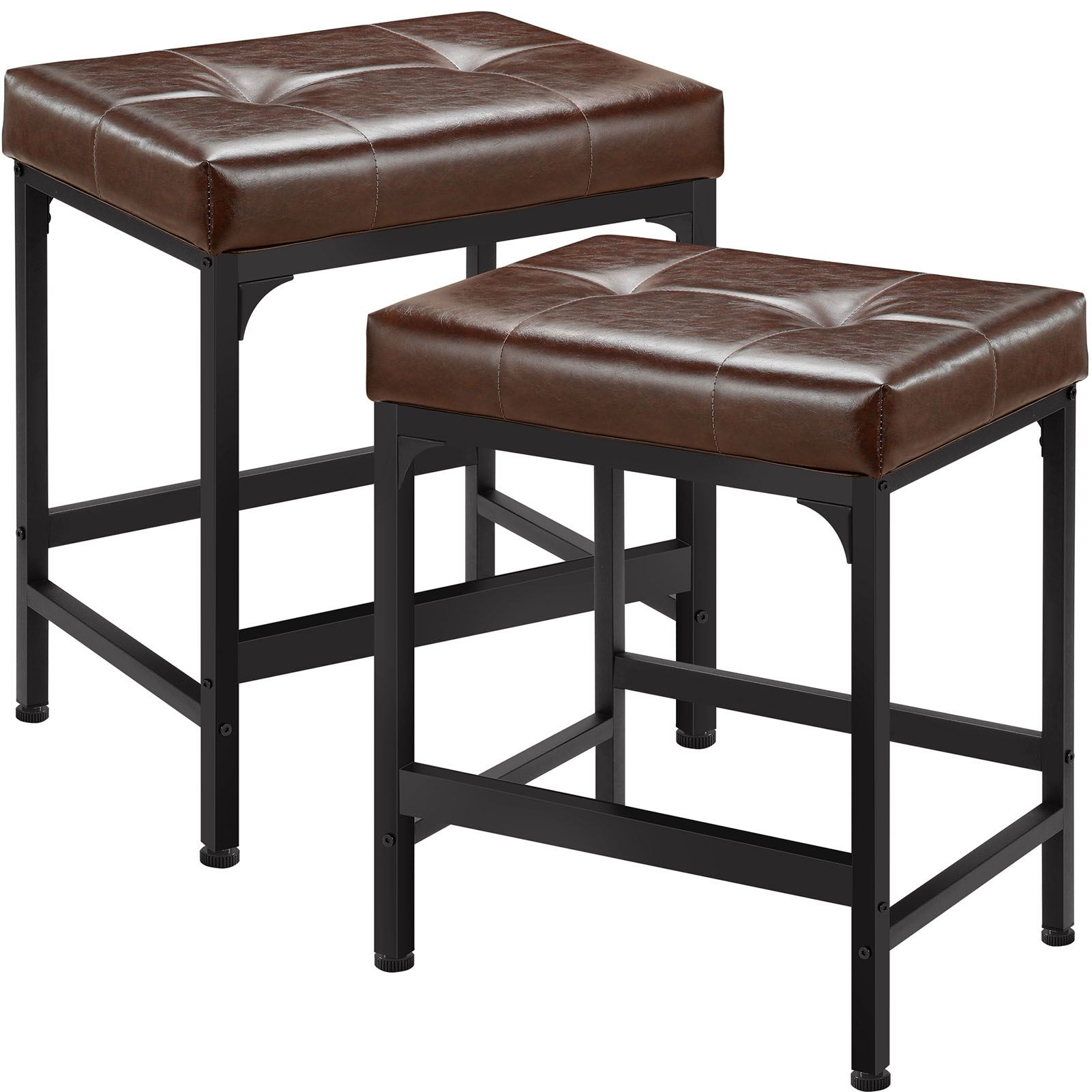 Braune Thekenhocker im 2er-Pack mit gepolstertem Sitz und Metallrahmen – Barhocker mit niedriger Höhe für Küche, Wohnzimmer, Zuhause, Kneipe, bequem