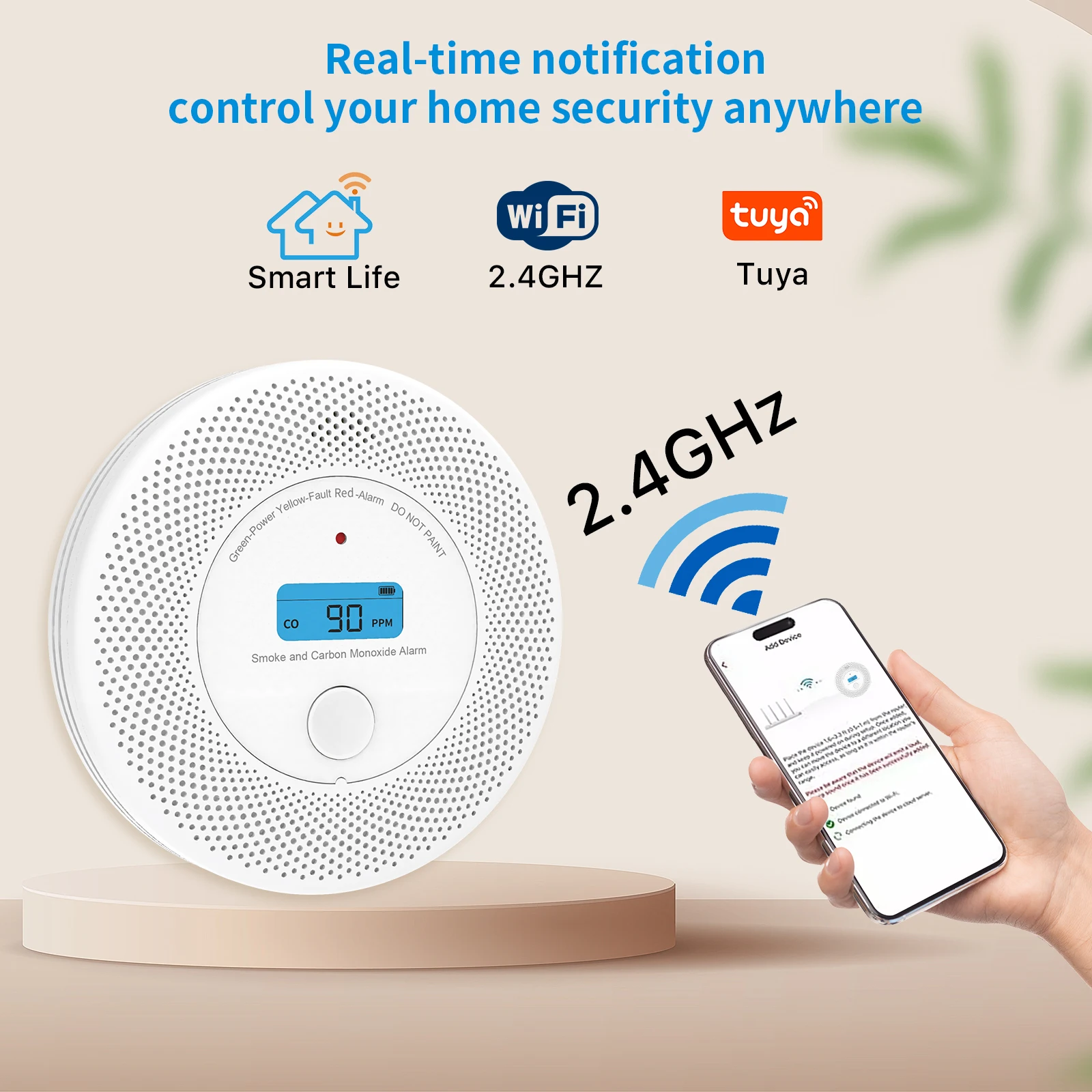 Combinación de detector de humo y CO de alta sensibilidad Compatible con WiFi Tuya Alertas de aplicaciones en tiempo real Alarma falsa baja