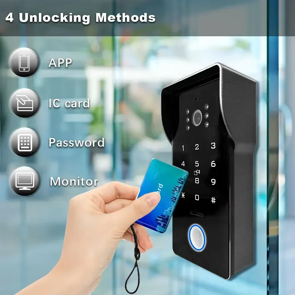 ANJIELO Tuya умный дом IP 2-проводной дверной звонок видеодомофон с паролем IC-карта разблокировка 1080P 7-дюймовый сенсорный монитор