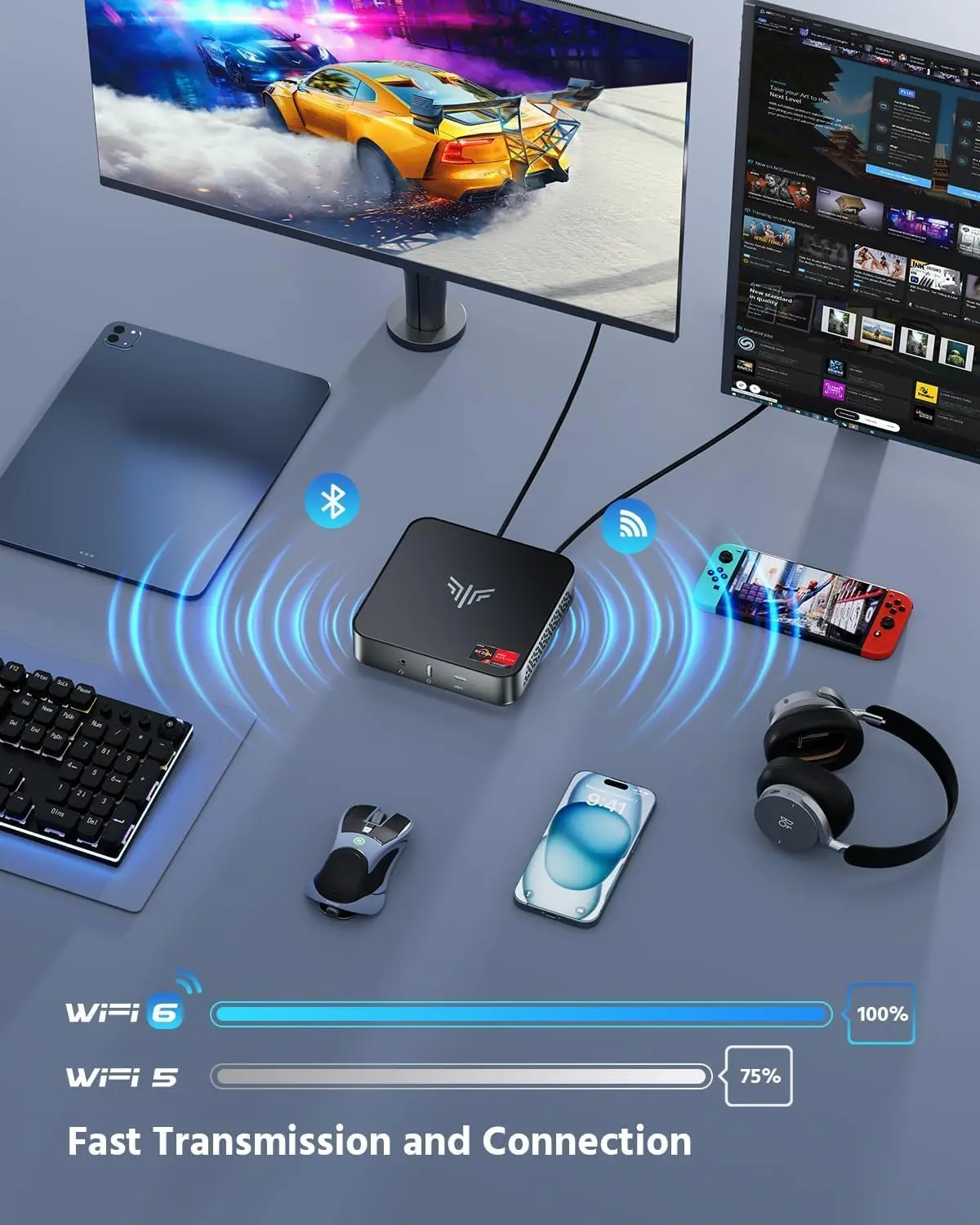 ACEMAGIC Mini PC AMD Ryzen 7 5700U(up to 4.3GHz, 8C/16T)16GB RAM 512GB SSD Mini Desktop Computer Wifi 6/BT5.2/DP+HDMI/USB-C