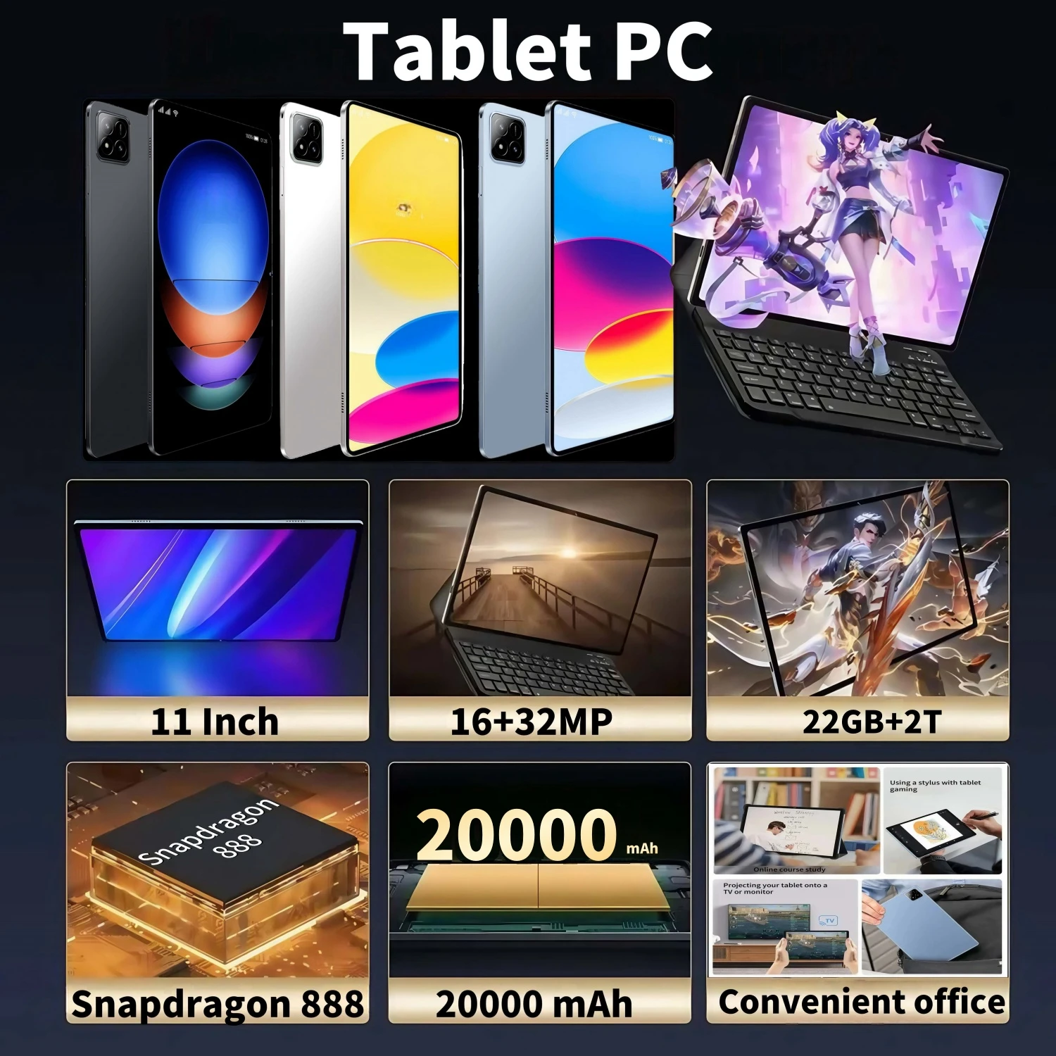 2025 oryginalny Tablet XioamI PAD 7S Pro Snapdragon 8 gen2 Android 14 11 Cal HD 22GB + 2TB 20000 mAh 5G Dual SIM Bluetooth stoły PC