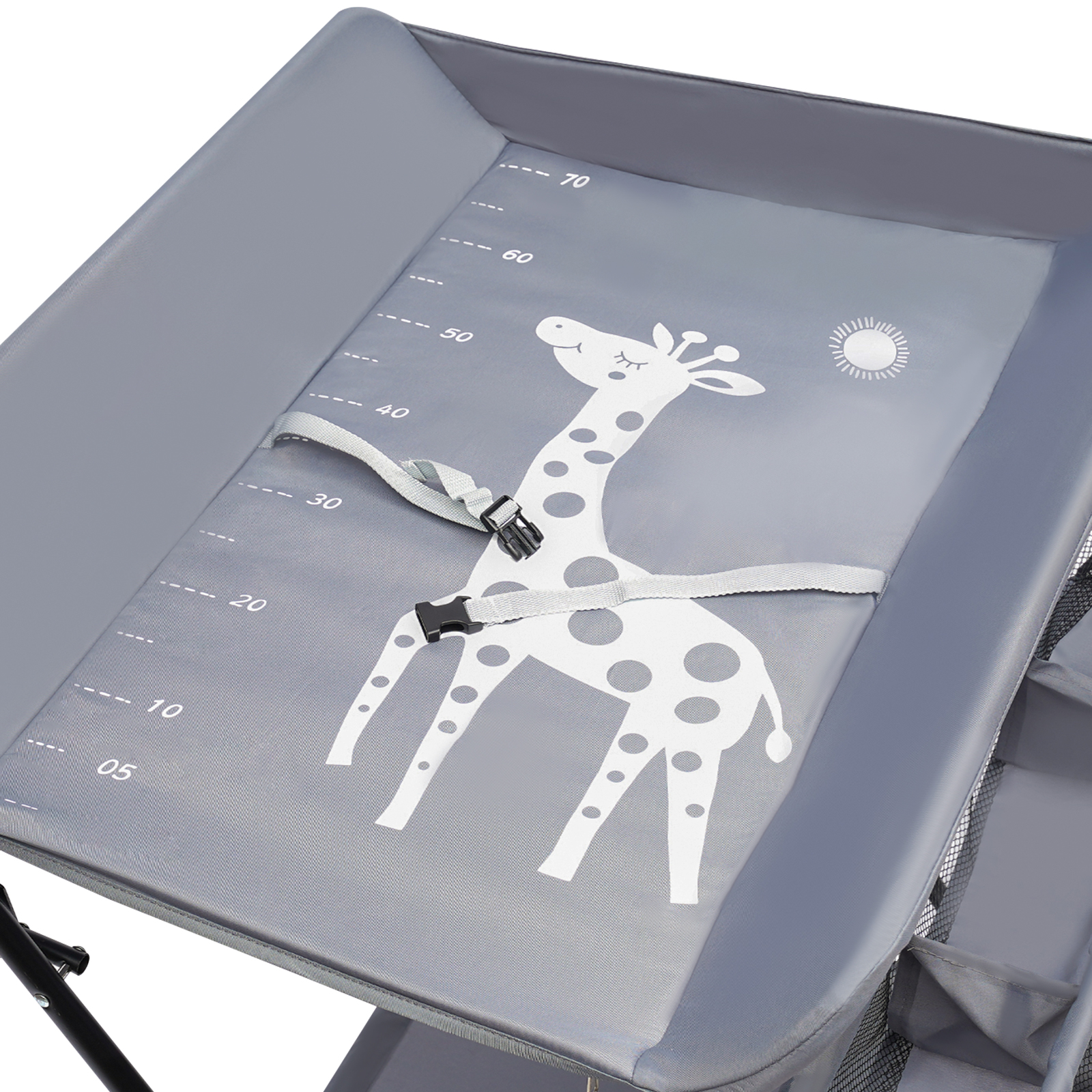 Suporte de mesa dobrável para troca de fraldas de bebê com placa de armazenamento inferior, cerca elevada de 6,3 polegadas e cesta de armazenamento de alta segurança