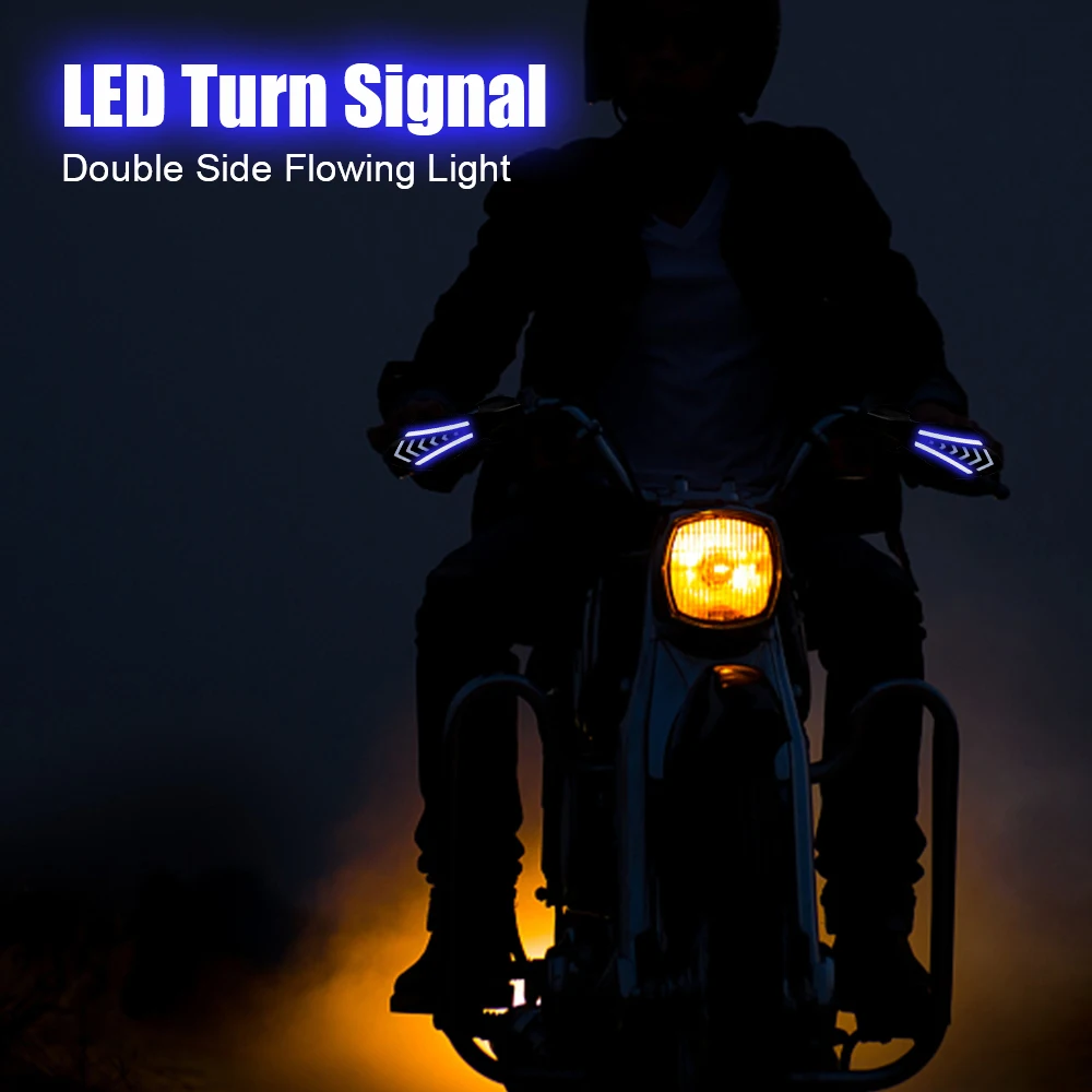 Protetor de mão para motocicleta, à prova de vento, 1 par, à prova d'água, motocross, guiador, com led, sinais de seta fluindo