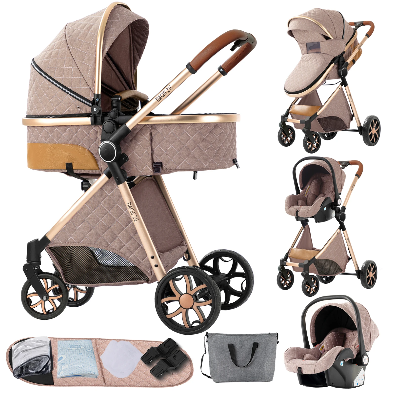 Passeggino 3‐in‐1 Sistema da viaggio Passeggino Carrozzina leggera dal nascita Buggy per tutti i terreni Passeggino compatto pieghevole estivo