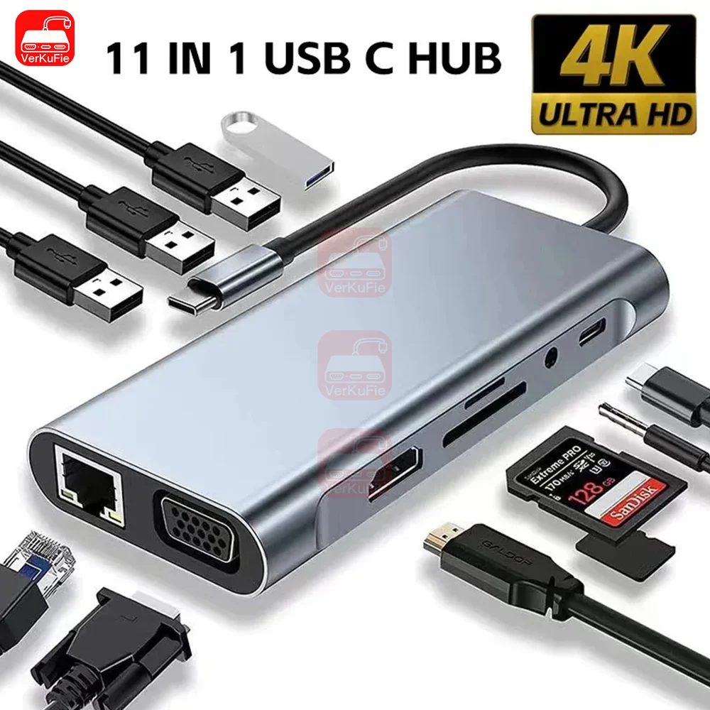 USB C HUB 4K 30Hz Typ C zu HDMI-kompatibel USB 3.0 Adapter 11 in 1 Typ C HUB Dock PD 87W USB C Splitter für MacBook Pro Air