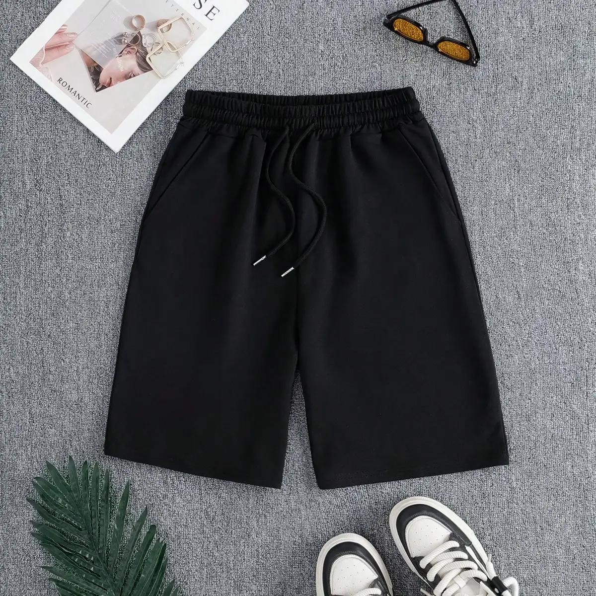 Plus-Size-Shorts für Damen, Sommer, hohe elastische Schnürung, Kordelzug, weites Bein, Schweiß, Fitness, Laufshorts, lockere, lässige Sporthose